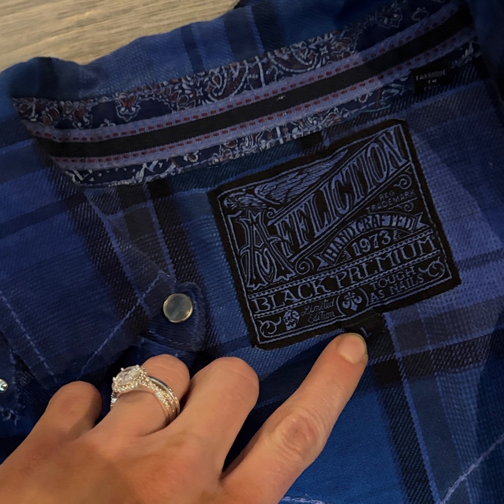 Affliction Blue Plaid Button Down Shirt - Picture 2 of 7